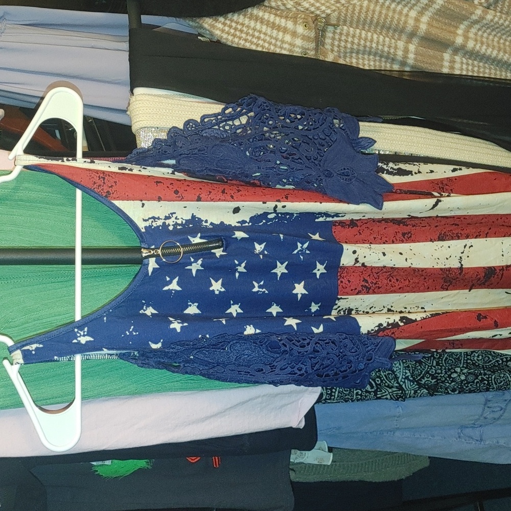 American Flag Shirt With Lace Sleeves